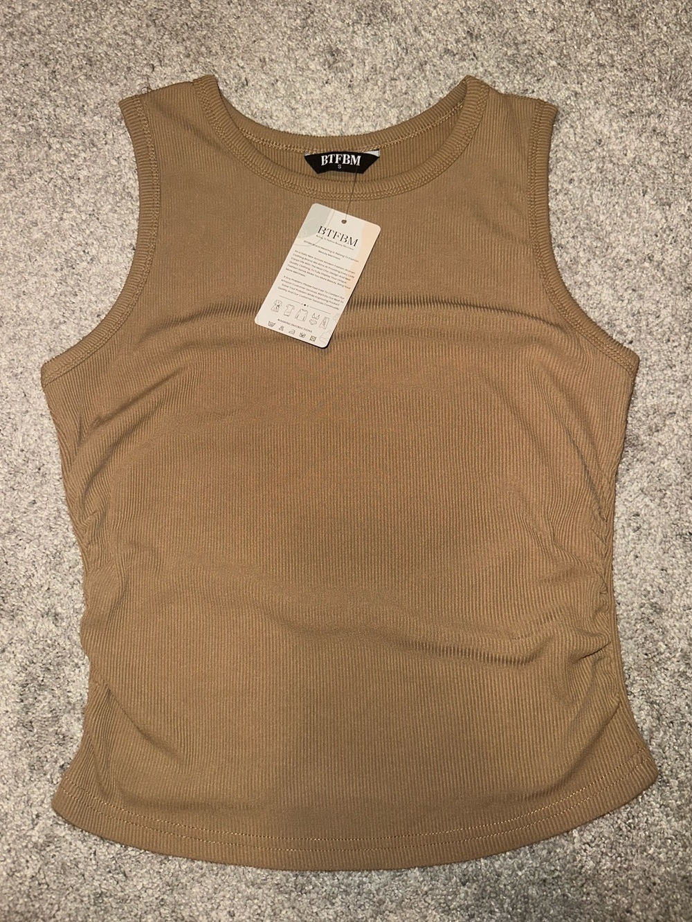 Sleeveless Ribbed Tank Top - Camel - BTFBM - NWT size small